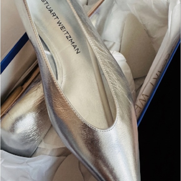 Stuart Weitzman Shoes - Stuart Weitzman Metallic Lina Point Silver Flats